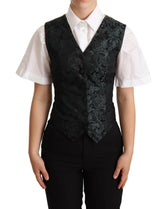 Dolce & Gabbana Black Jacquard Floral Waistcoat Vest Green -   -  Dolce & Gabbana.
